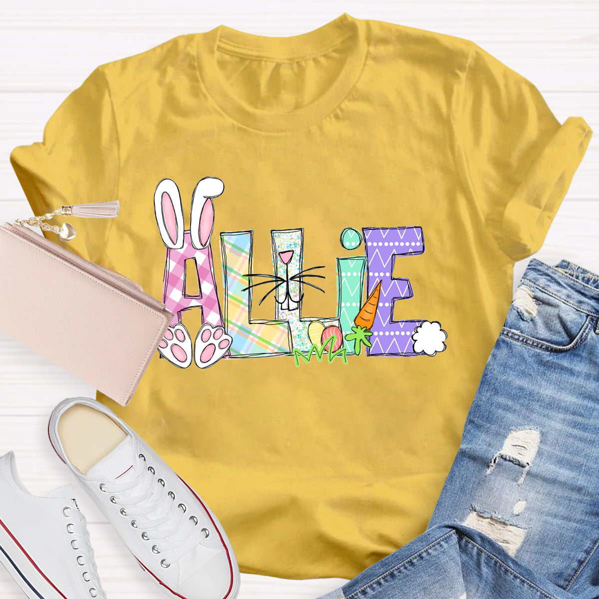 Personalized Name Easter Bunny Teacher T-Shirt