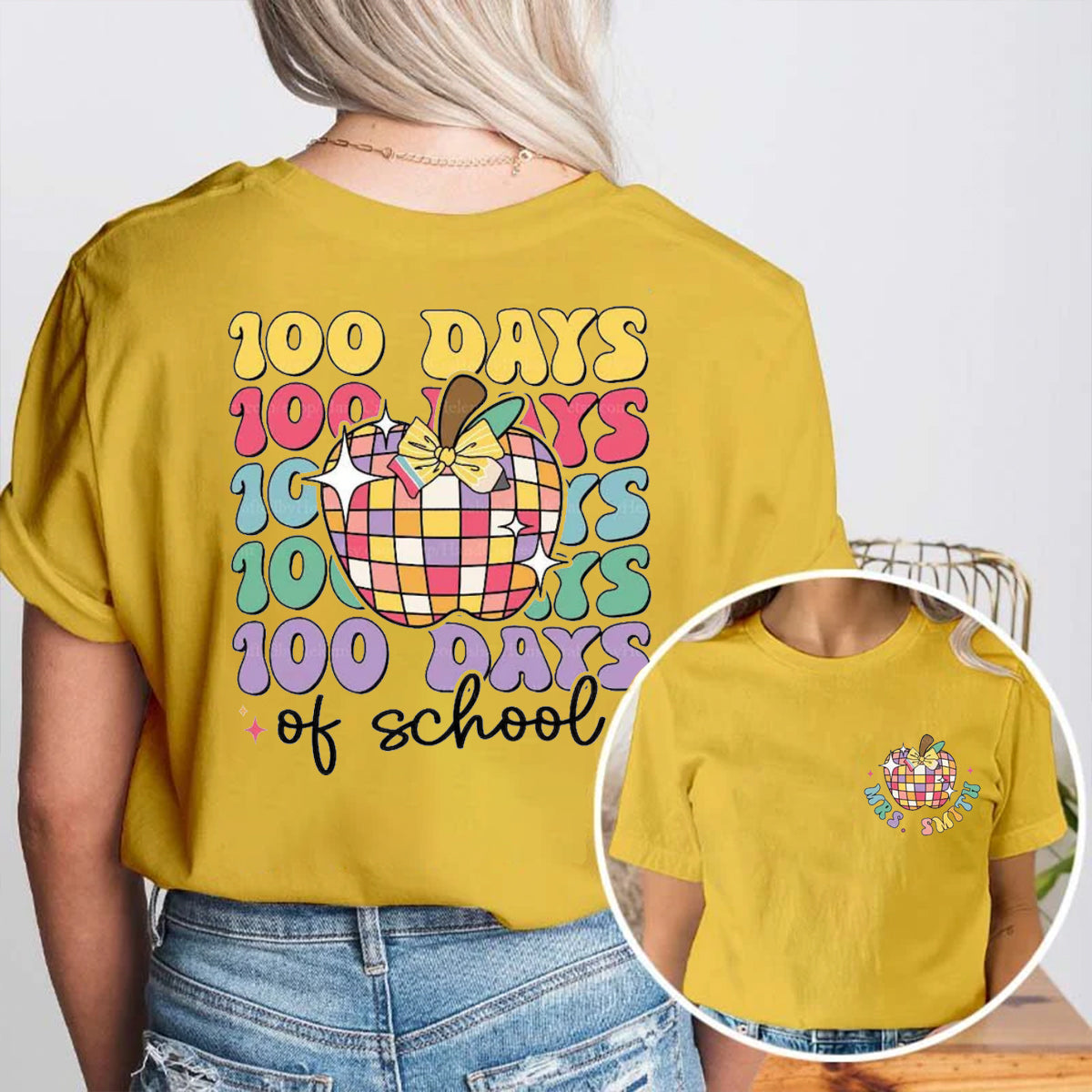 Personalized Name 100 Days Of School Double Printed T-shirt