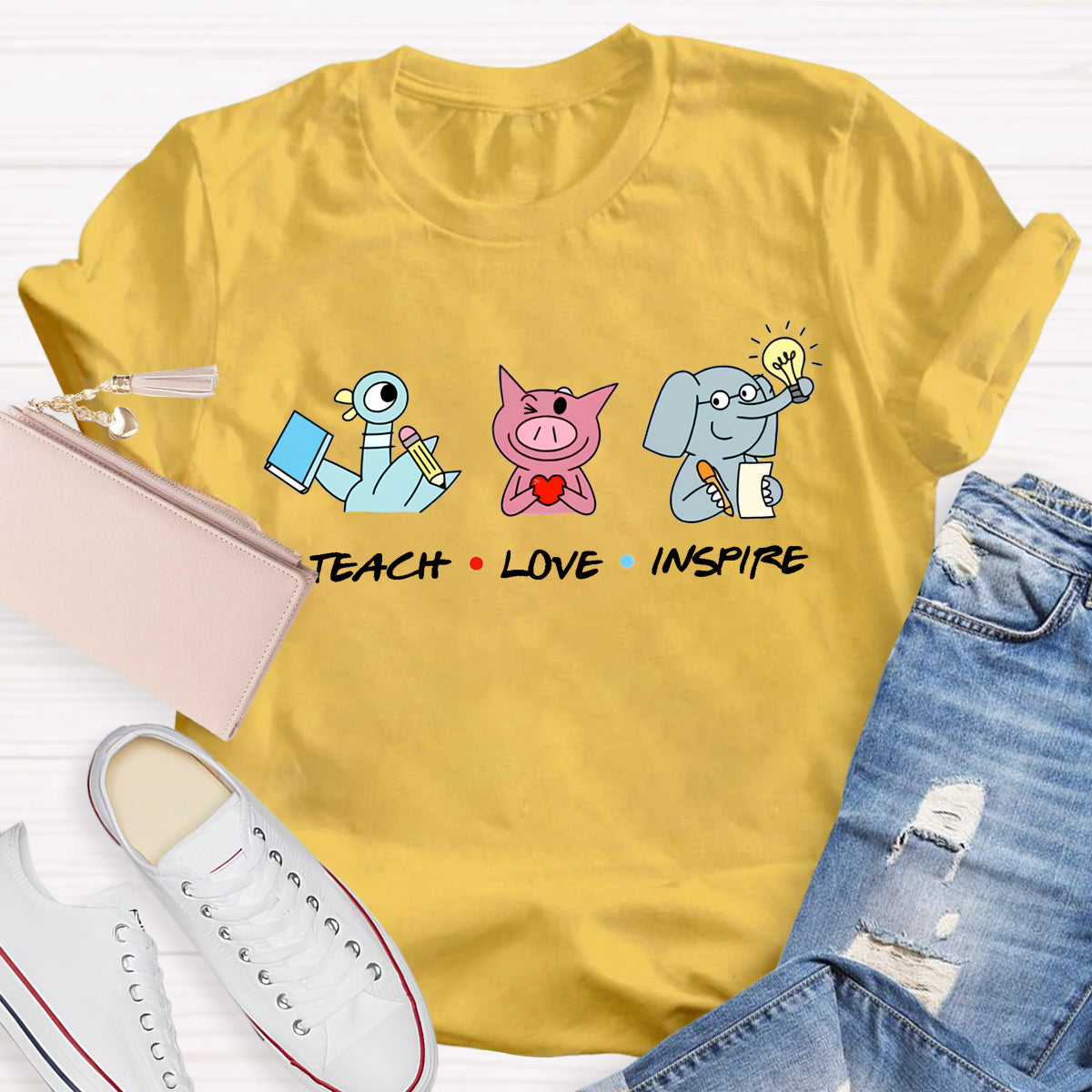 Teach Love Inspire Elephant And Piggie Teacher T-Shirt