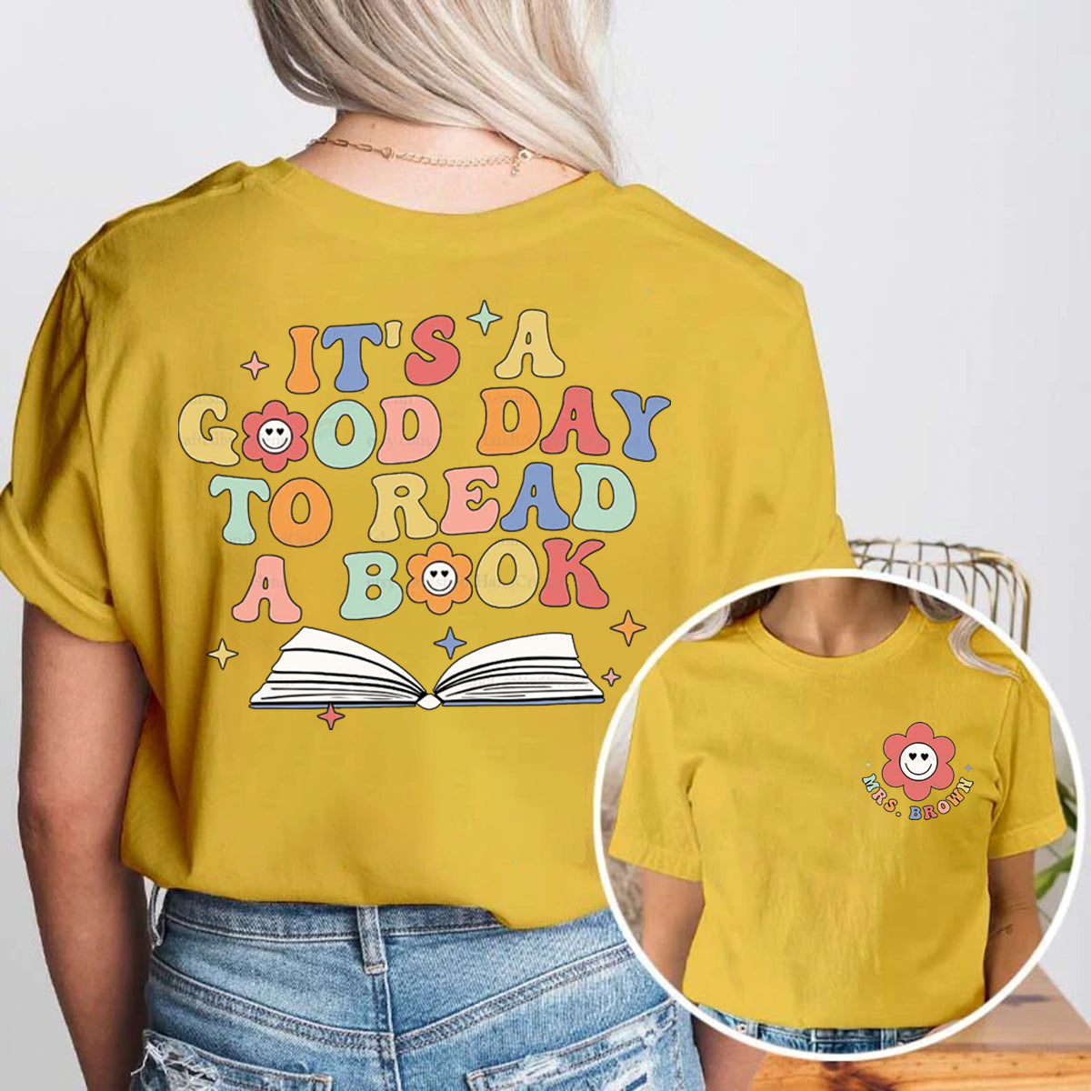 Personalized Name It's A Good Day To Read A Book Double Printed T-shirt