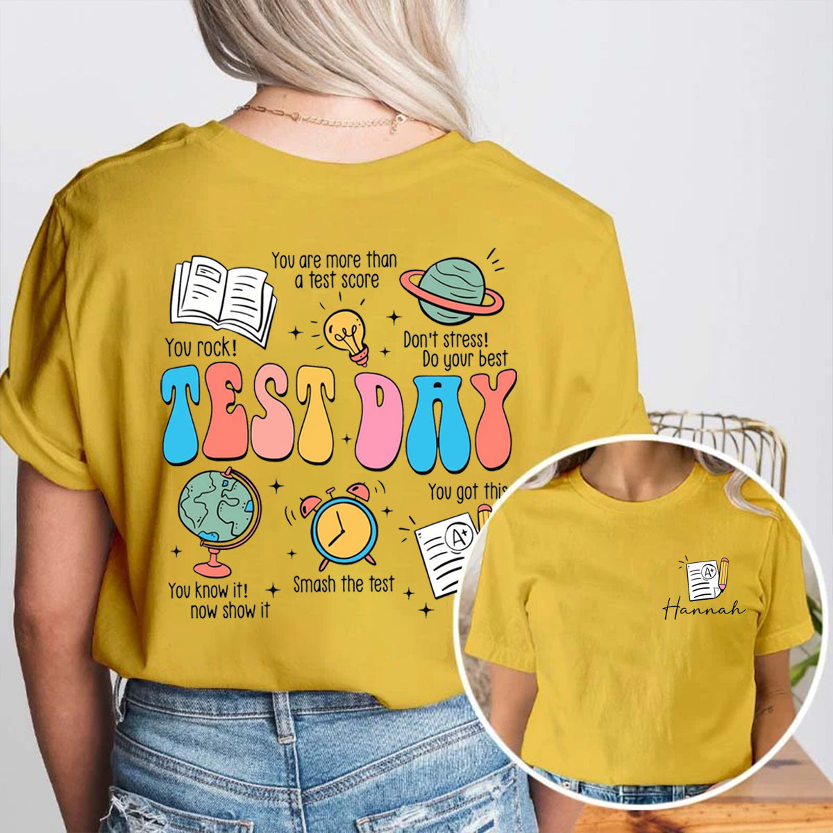 Personalized Name Rock Test Day Double Printed T-shirt