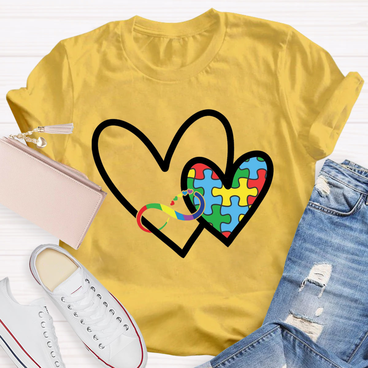 Autism Colorful Heart Teacher T-Shirt