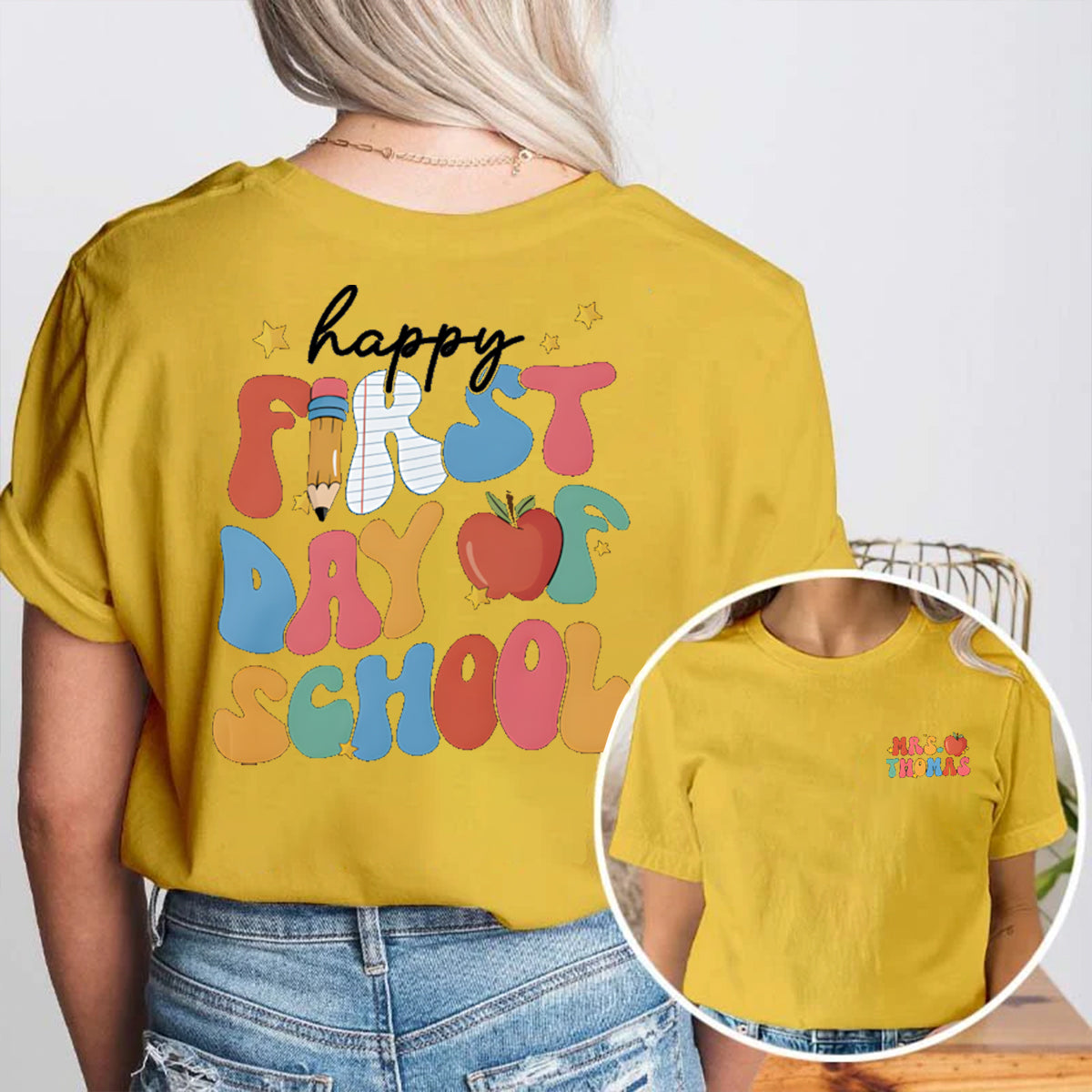 Personalized Name Happy First Of Day School Double Printed T-shirt