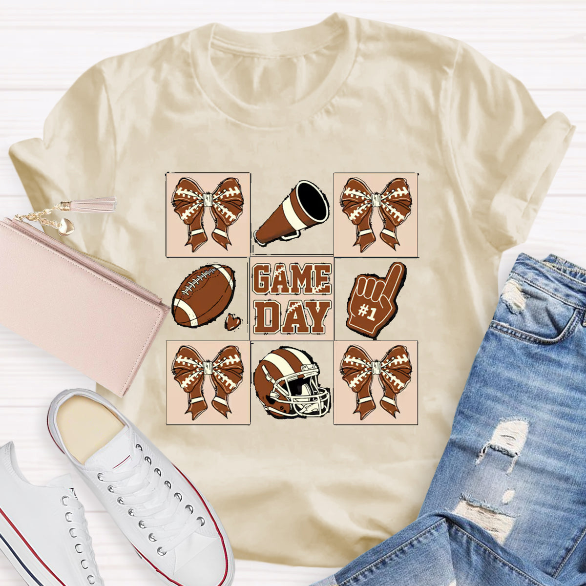 Game Day Bow Tie Baseball Teacher T-Shirt