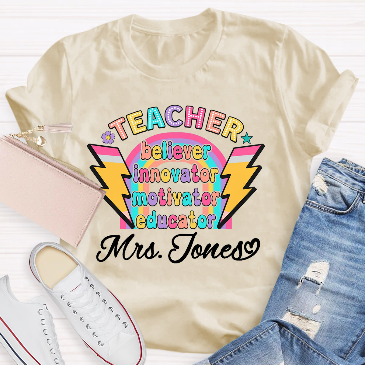 Personalized Name Teacher Believer Innovator Motivator T-Shirt