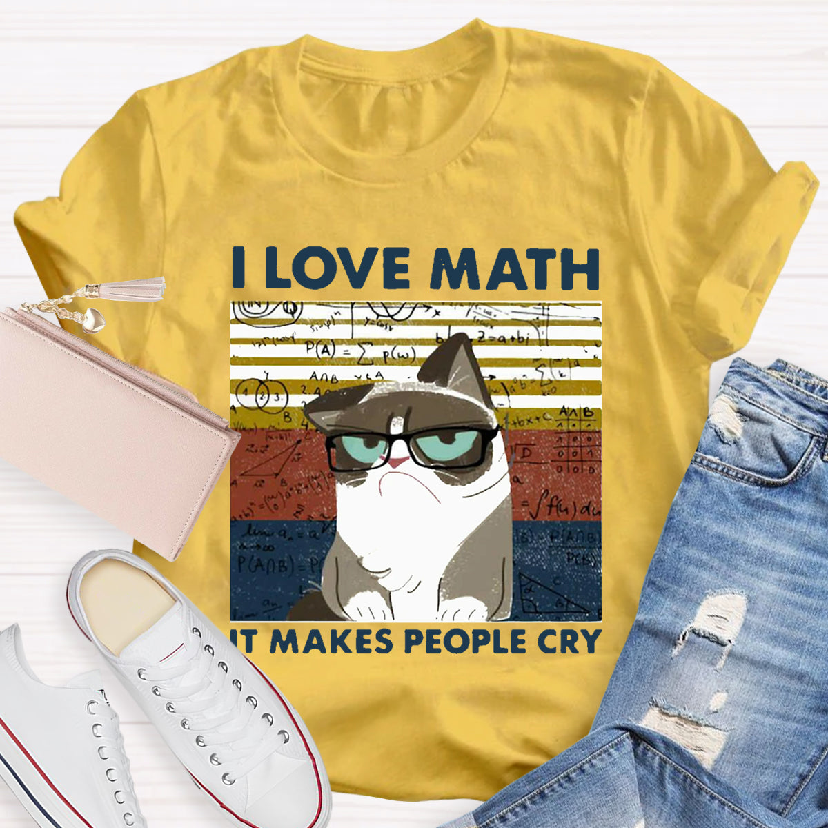 I Love Math It Makes People Cry Funny Cat T-Shirt