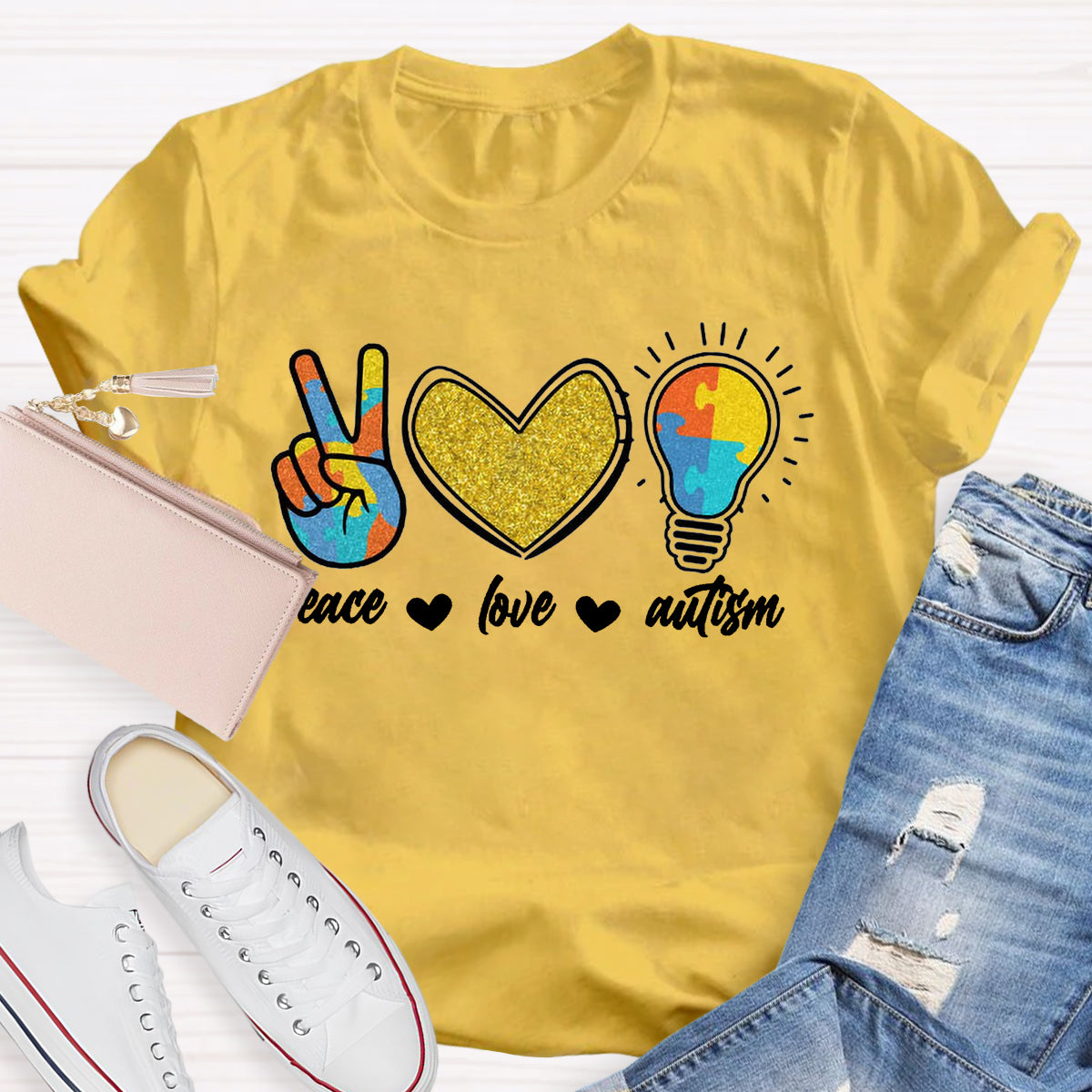 Peace Love Autism Teacher T-Shirt