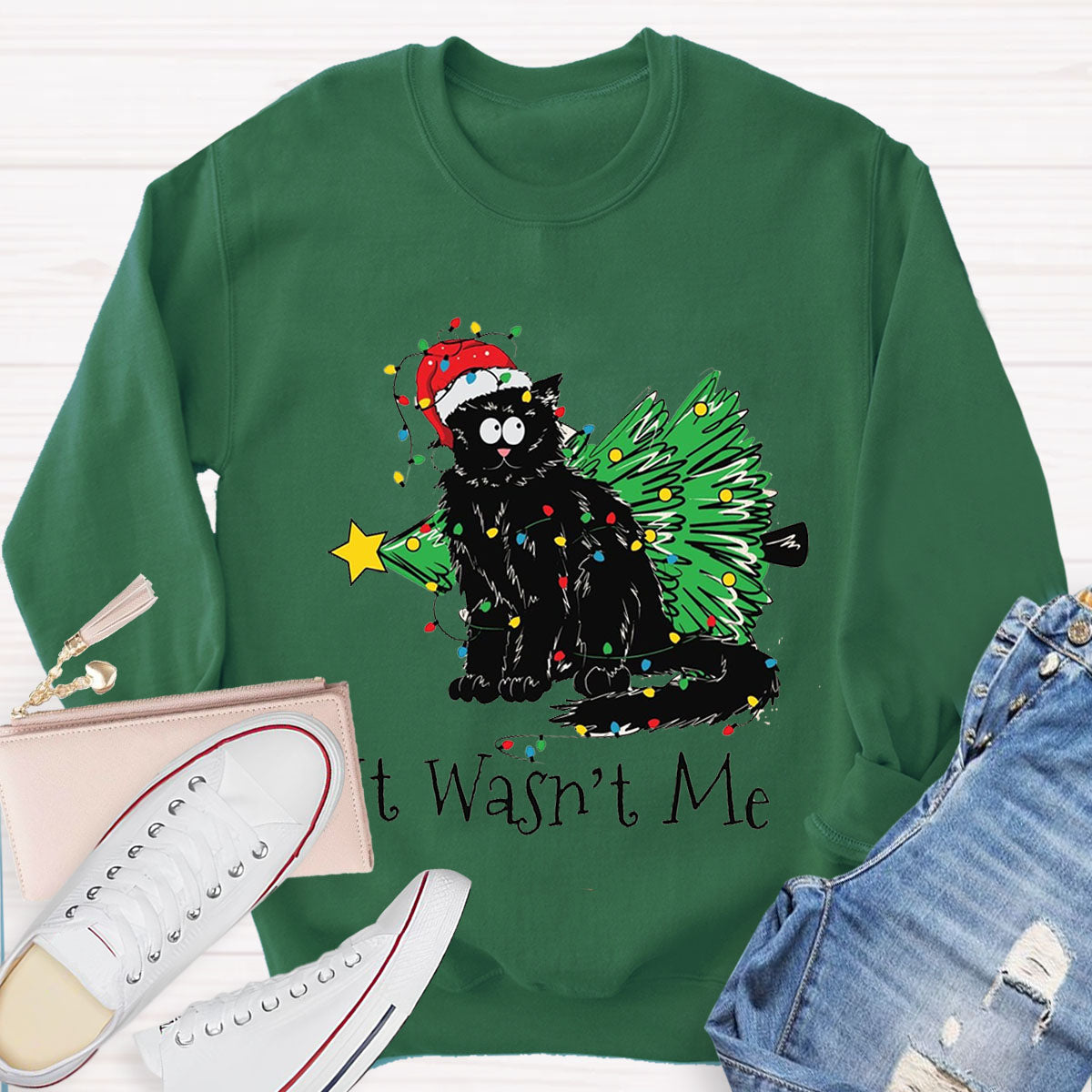 It Wasn't Me Christmas Cute Cat Sweatshirt