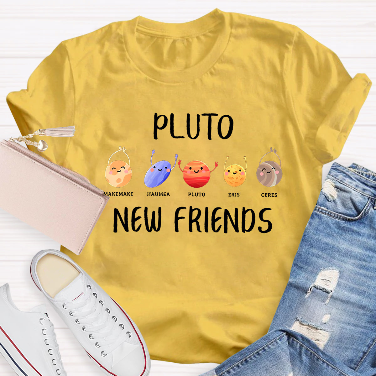 Pluto New Friends Dwarf Planets Funny Astronomy Science T-shirt