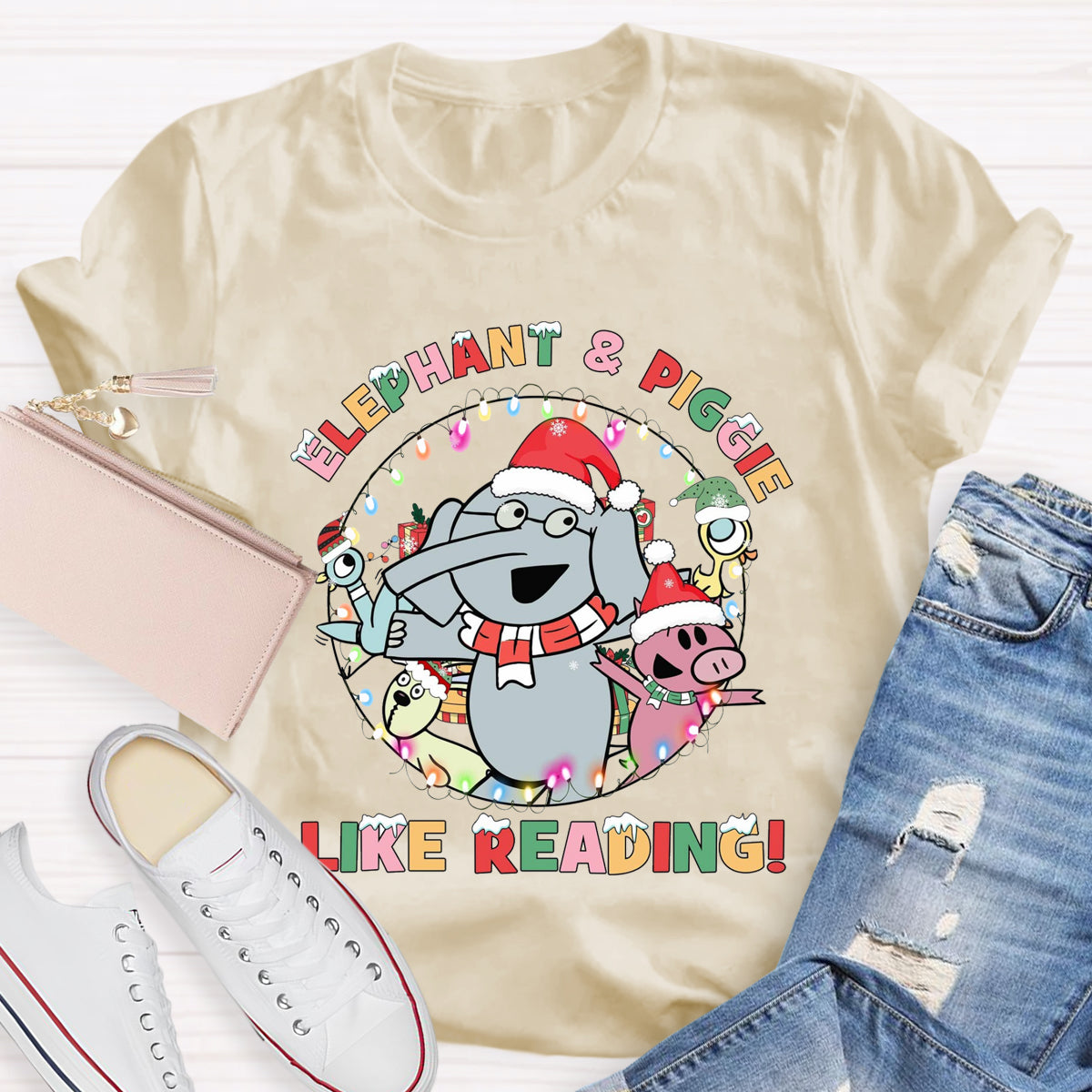 Elephant & Piggie Like Reading Christmas T-Shirt