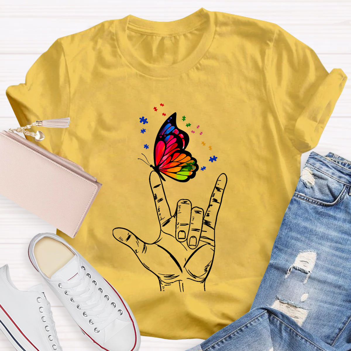 Love Sign Language Autism Butterfly T-Shirt