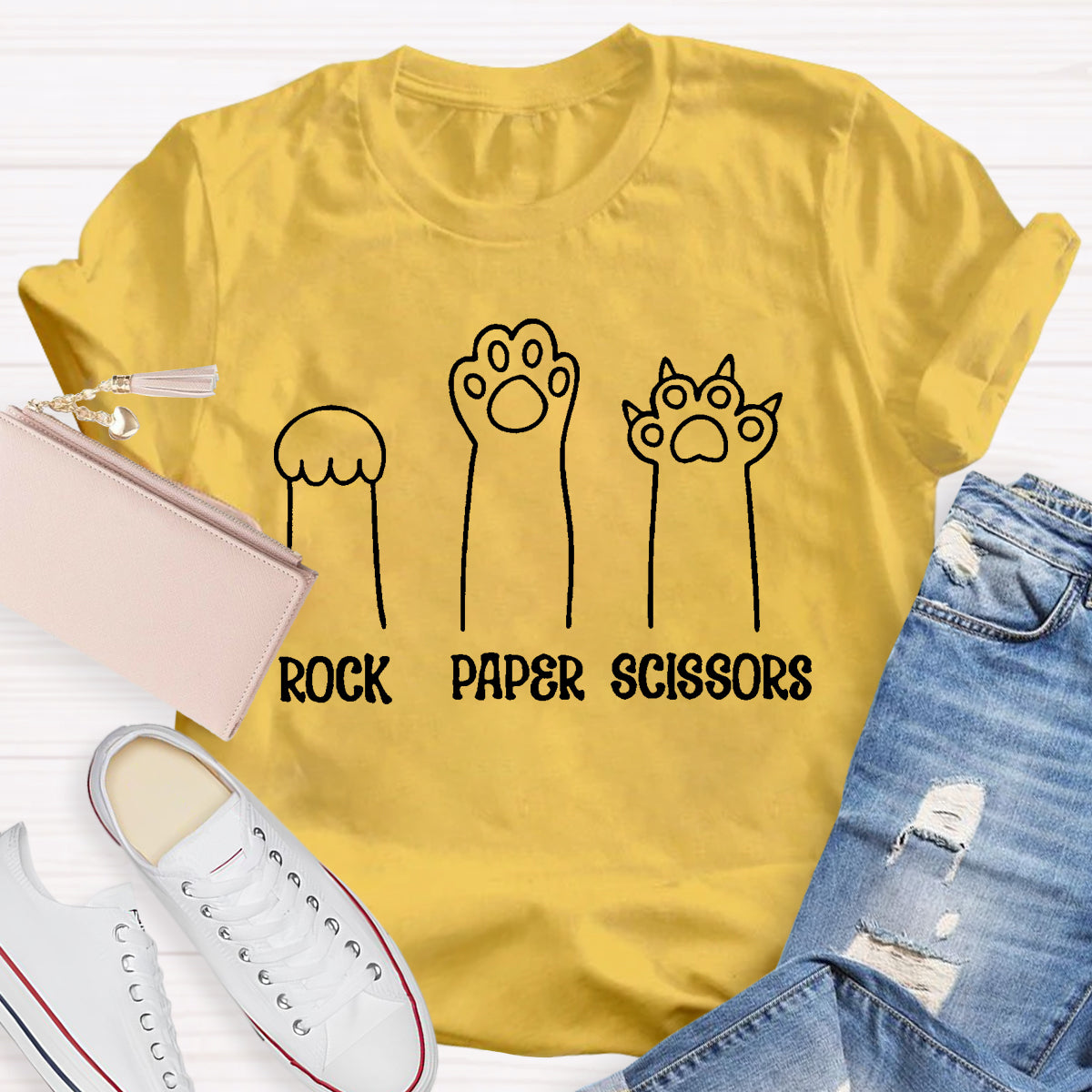 Rock Paper Scissors Funny Cat Paw T-Shirt