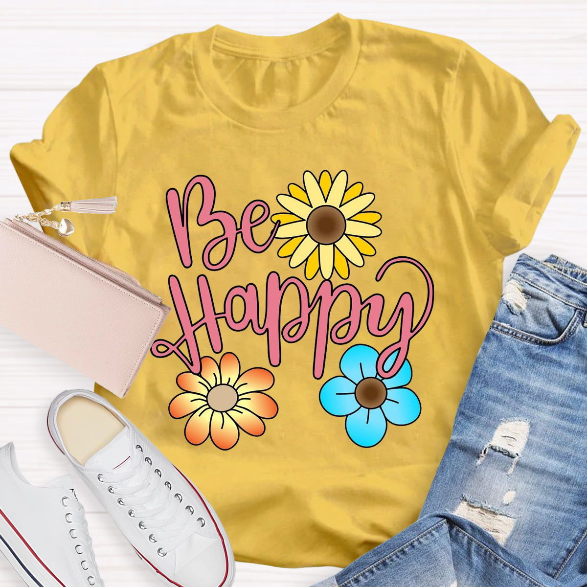 Be Happy Brighter Flower T-Shirt