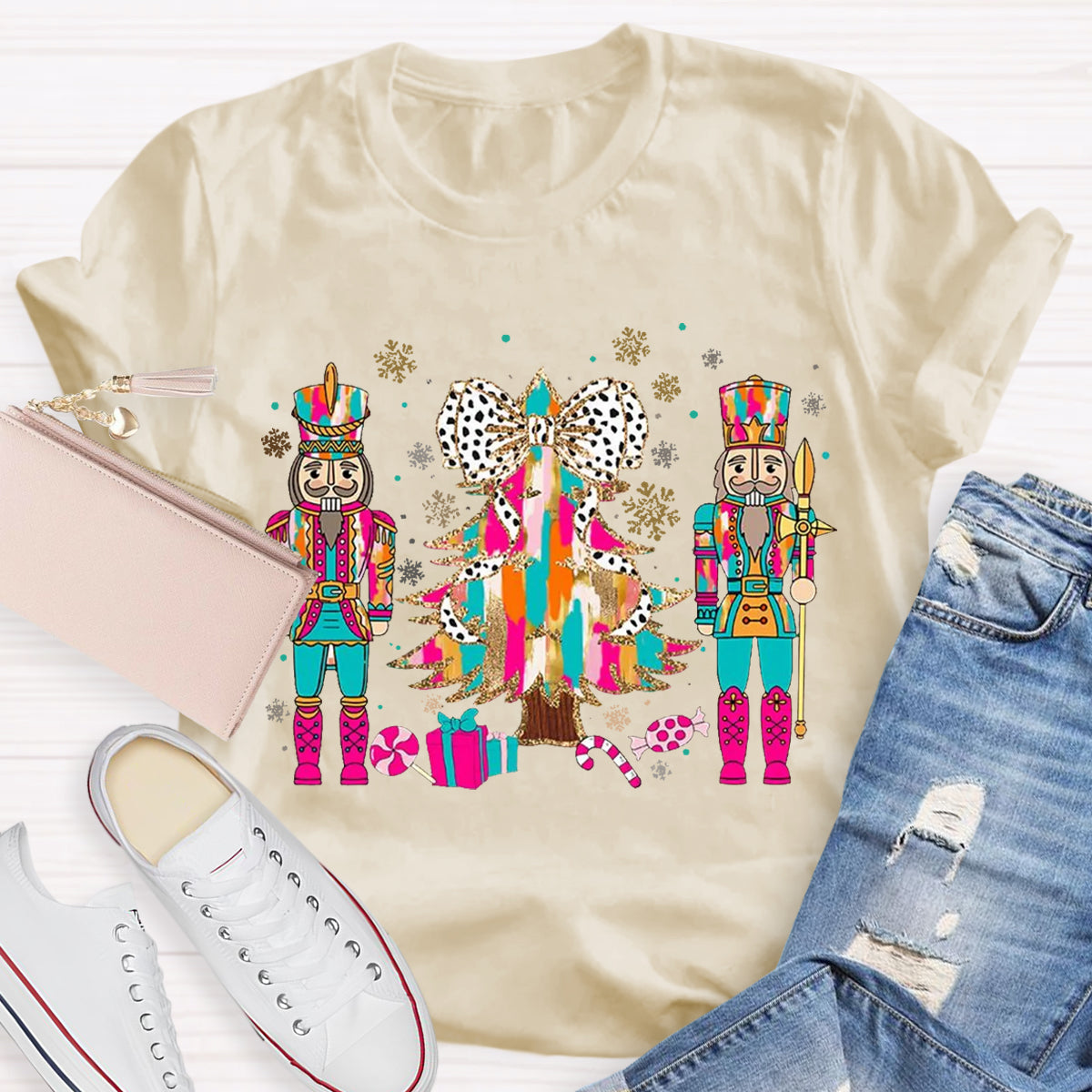 Nutcracker Christmas Tree Graphic Teacher T-Shirt