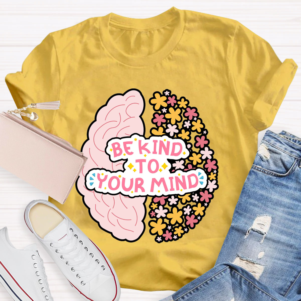 Be Kind To Your Mind Floral Brain T-Shirt