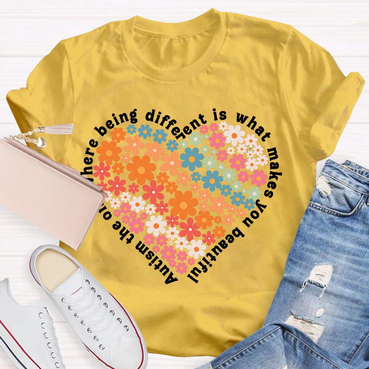 The One Where Being Different Is What Make You Beautiful Floral Heart T-Shirt