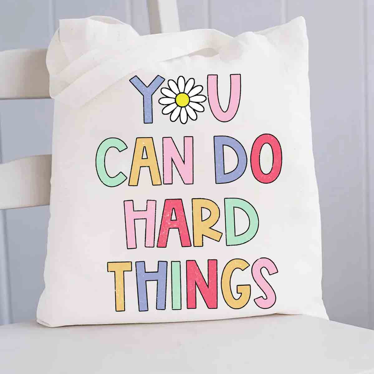 Floral You Can Do Hard Things Canvas Tote Bag