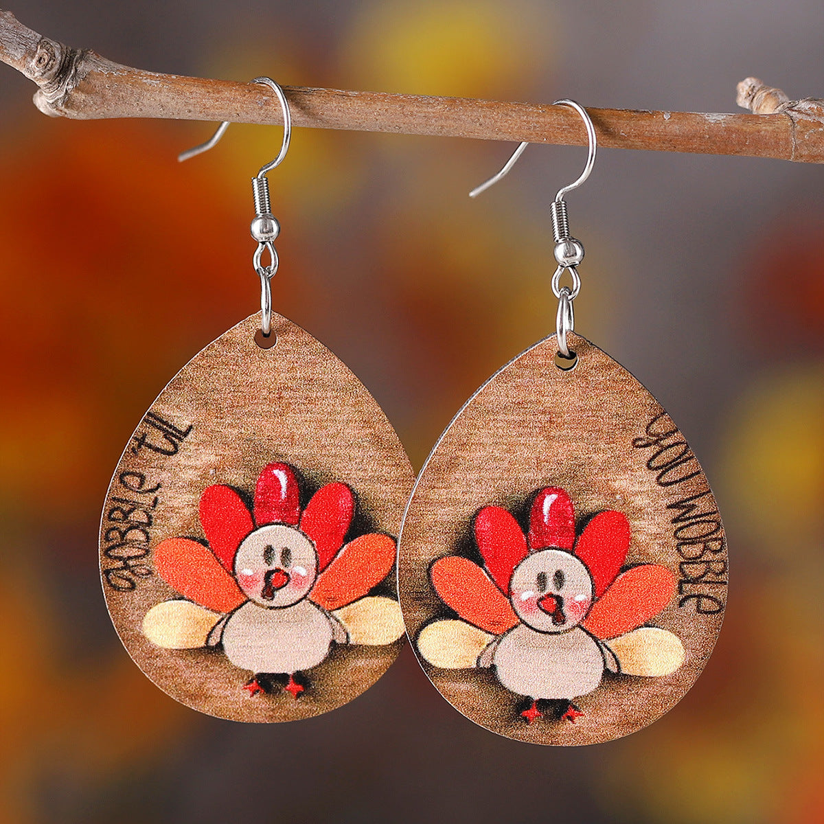 Funny Turkey Pendant Double-Sided Earrings