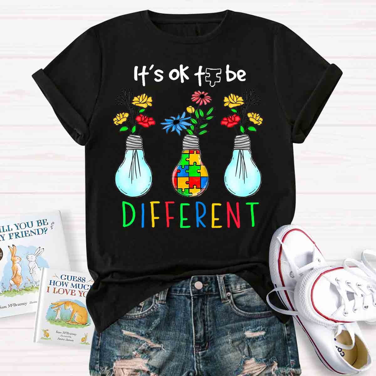 It's OK To Be Different Autism Light Bulb T-shirt