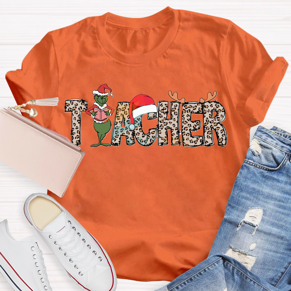 Christmas Leopard Teacher Grinch T-Shirt