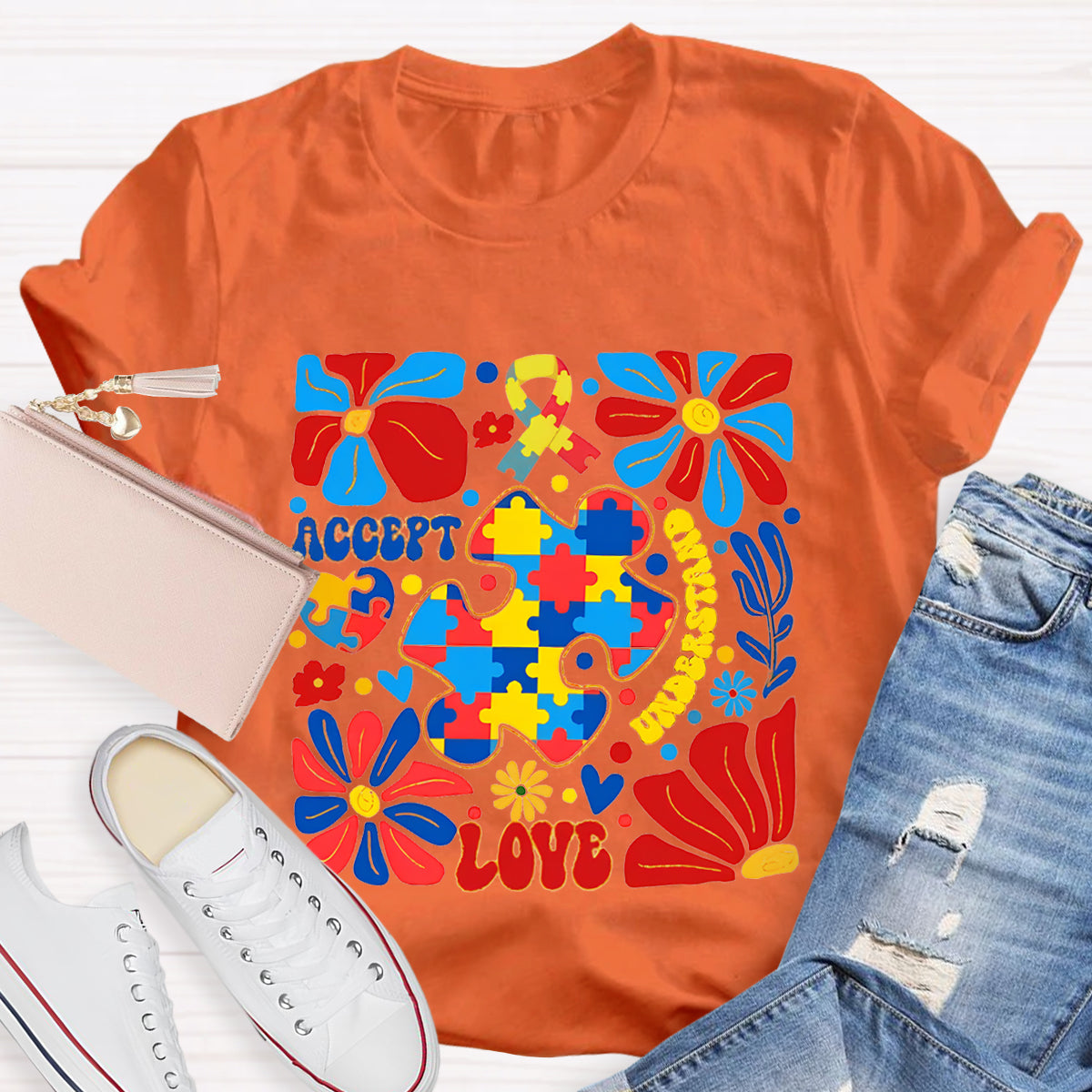 Accept Love Autism Floral T-Shirt