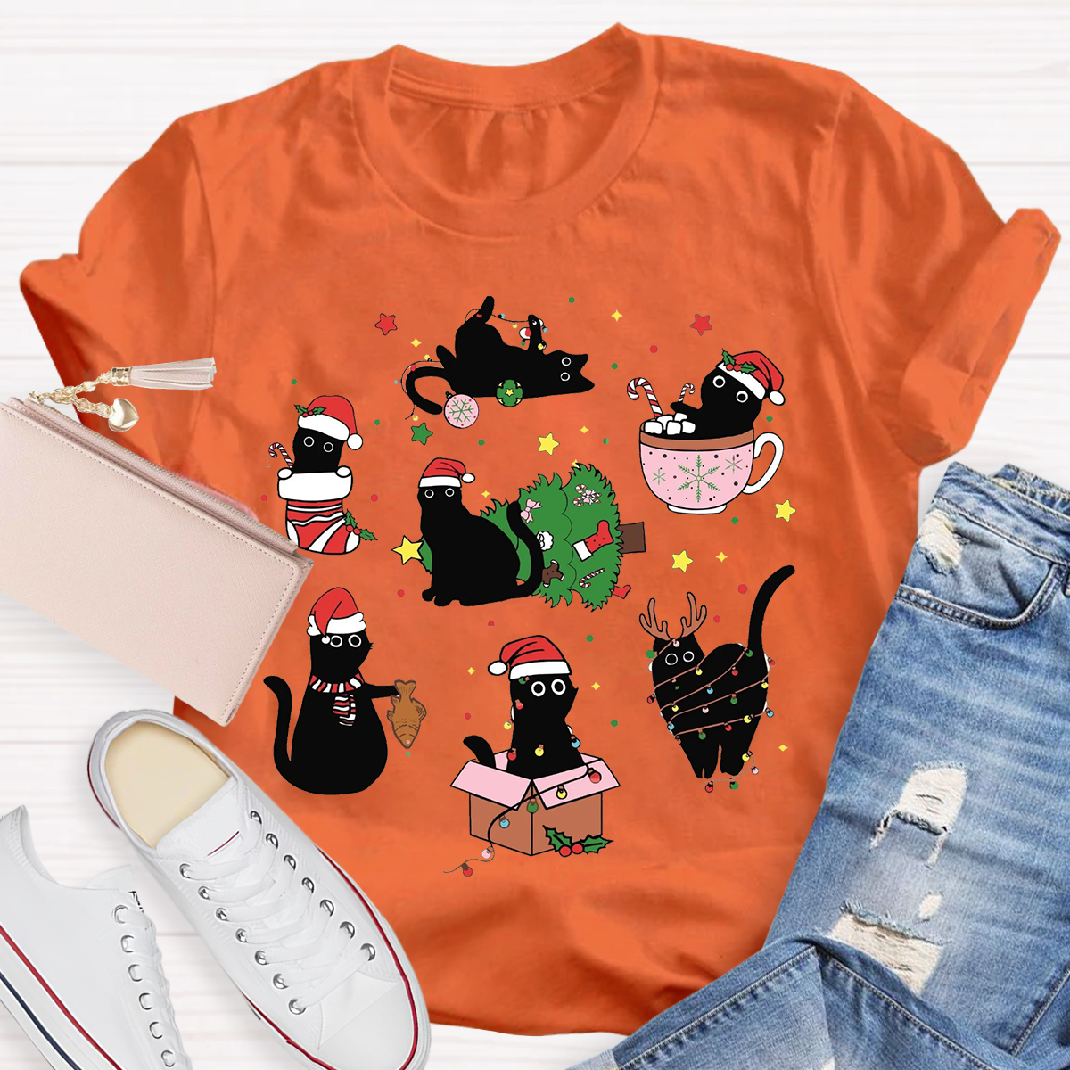 Christmas Funny Black Cat T-Shirt