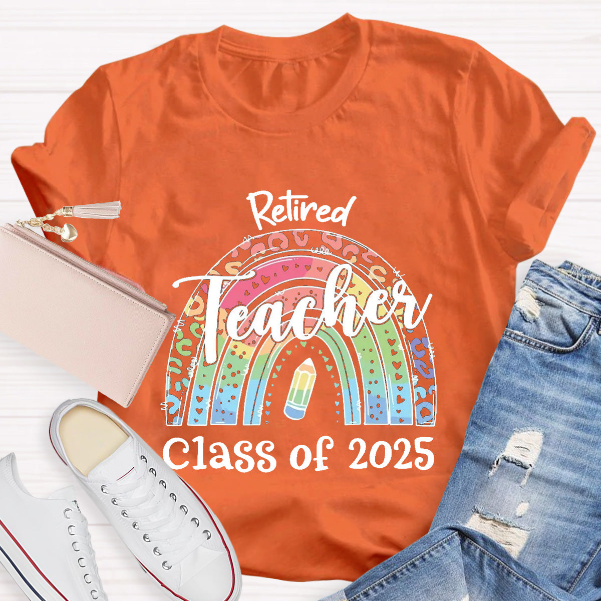 Personalize Year Retired Rainbow Teacher T-Shirt