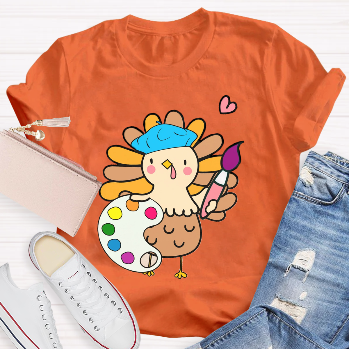 Art Teacher Thanksgiving Turkey Artist T-Shirt