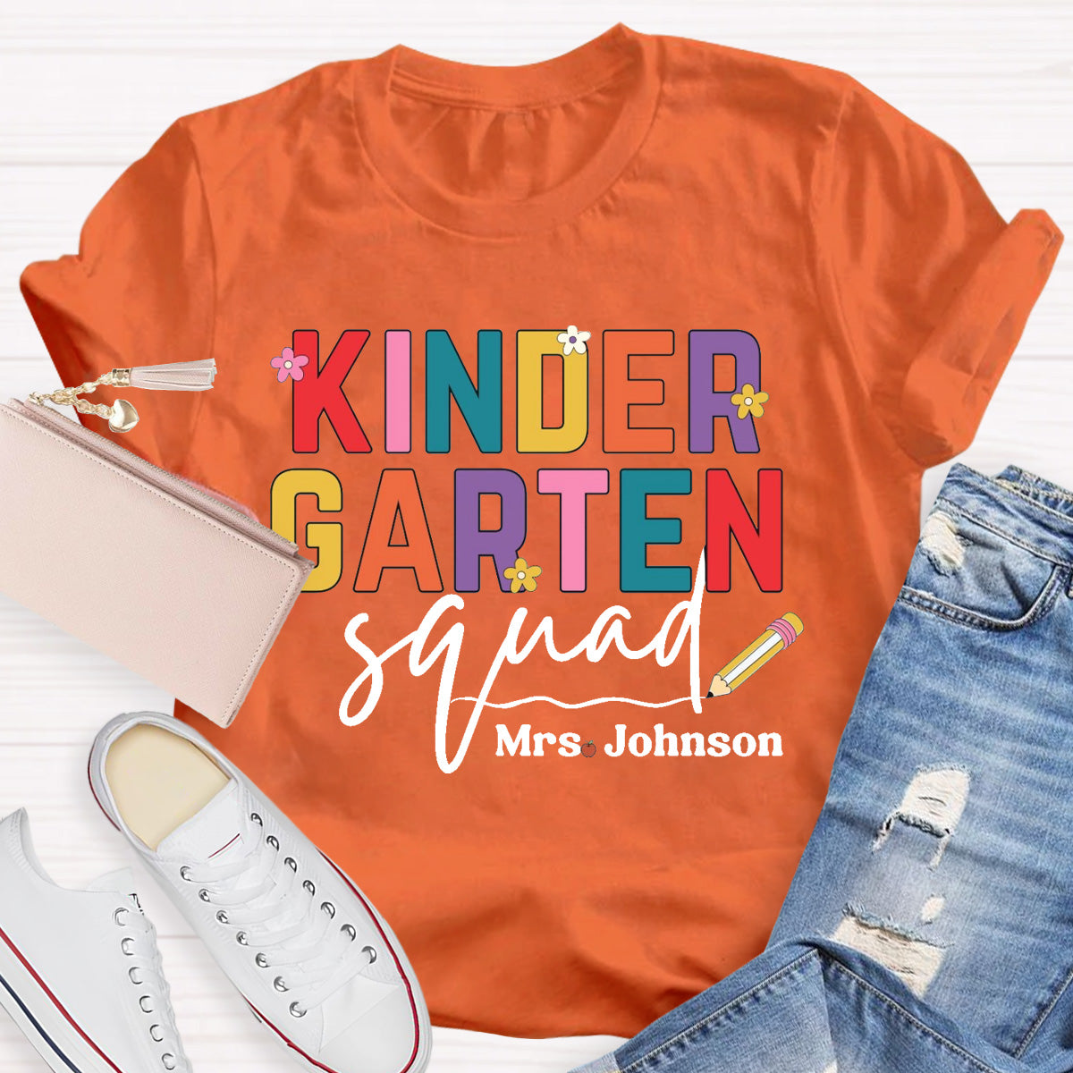 Personalized Grade And Name Teacher Squad Floral Pencil T-Shirt