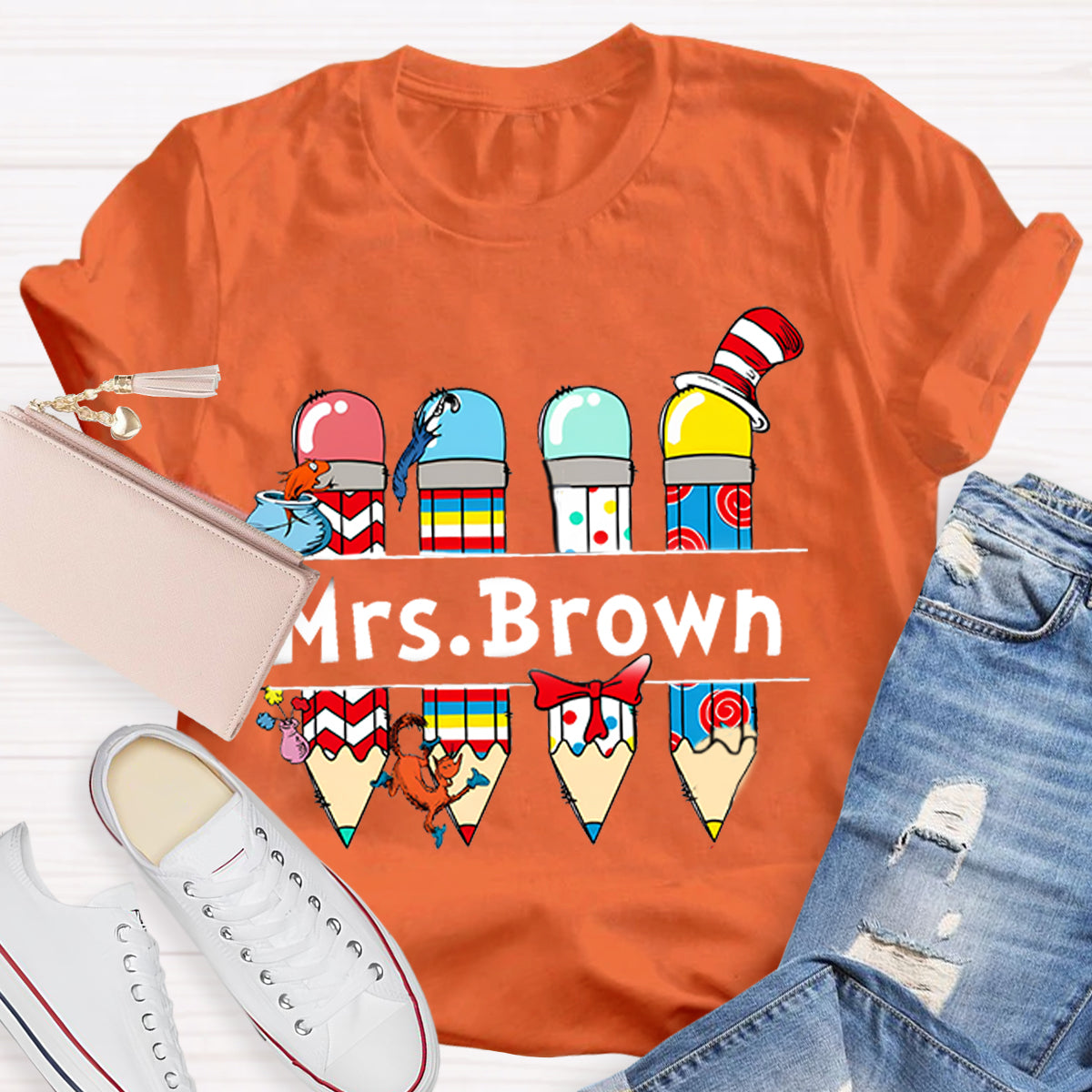 Personalized Name Reading Children Books Mrs. Brown T-Shirt