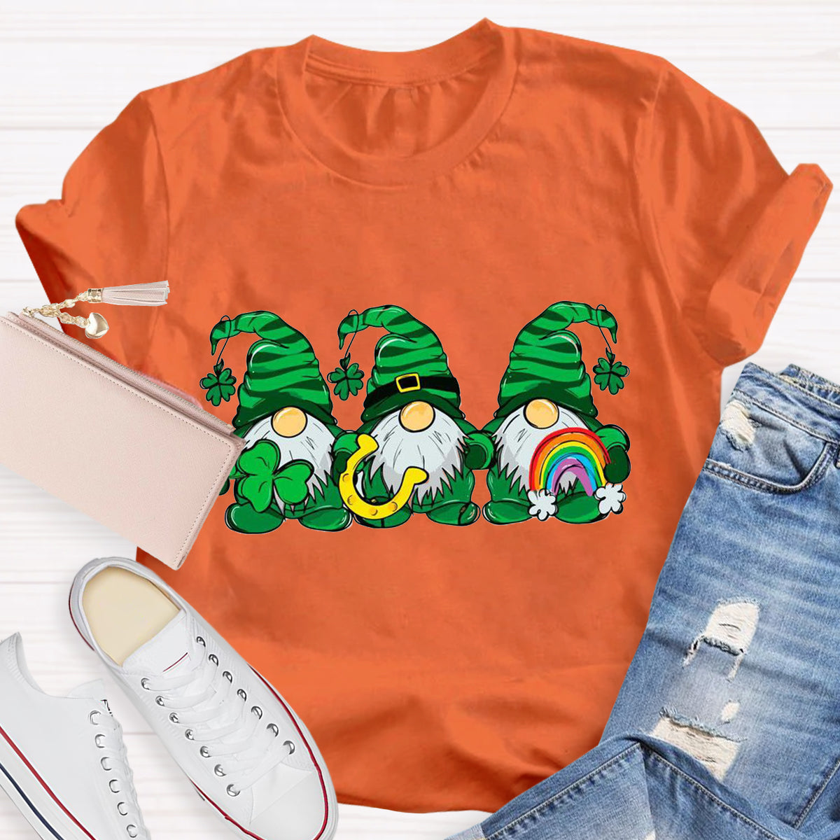 Three St Patricks' Day Gnome With Rainbow T-Shirt