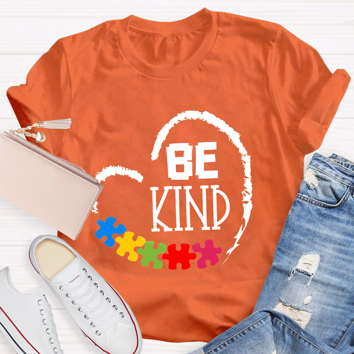 Be Kind Heart Puzzle Teacher T-Shirt