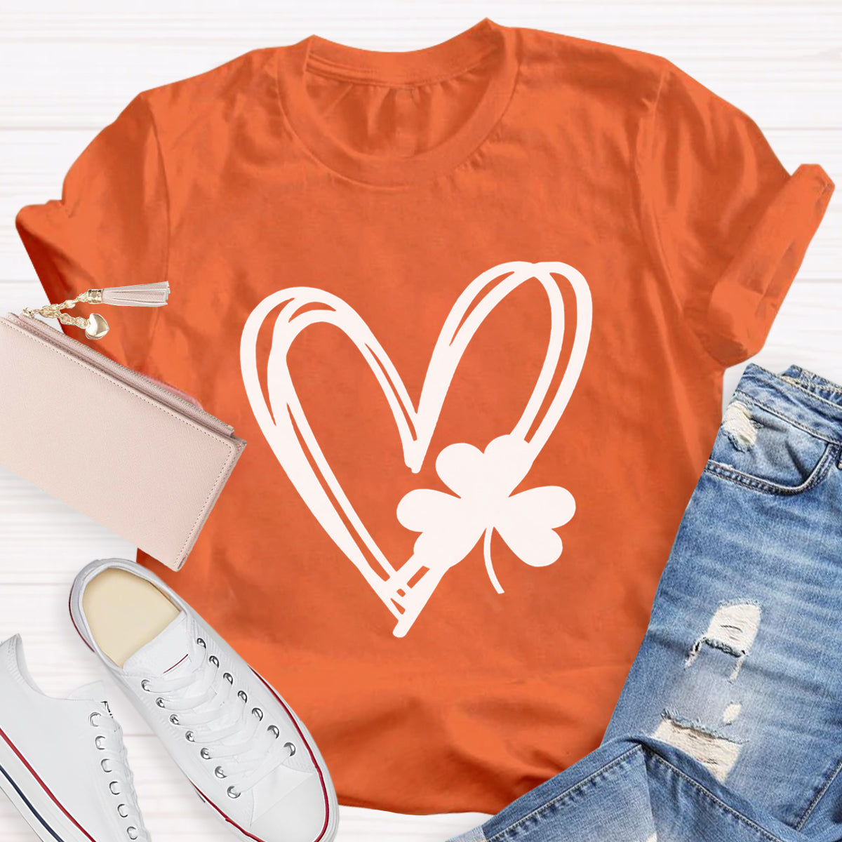 Shamrock And Hand Drawn Heart St Patty's Day T-Shirt