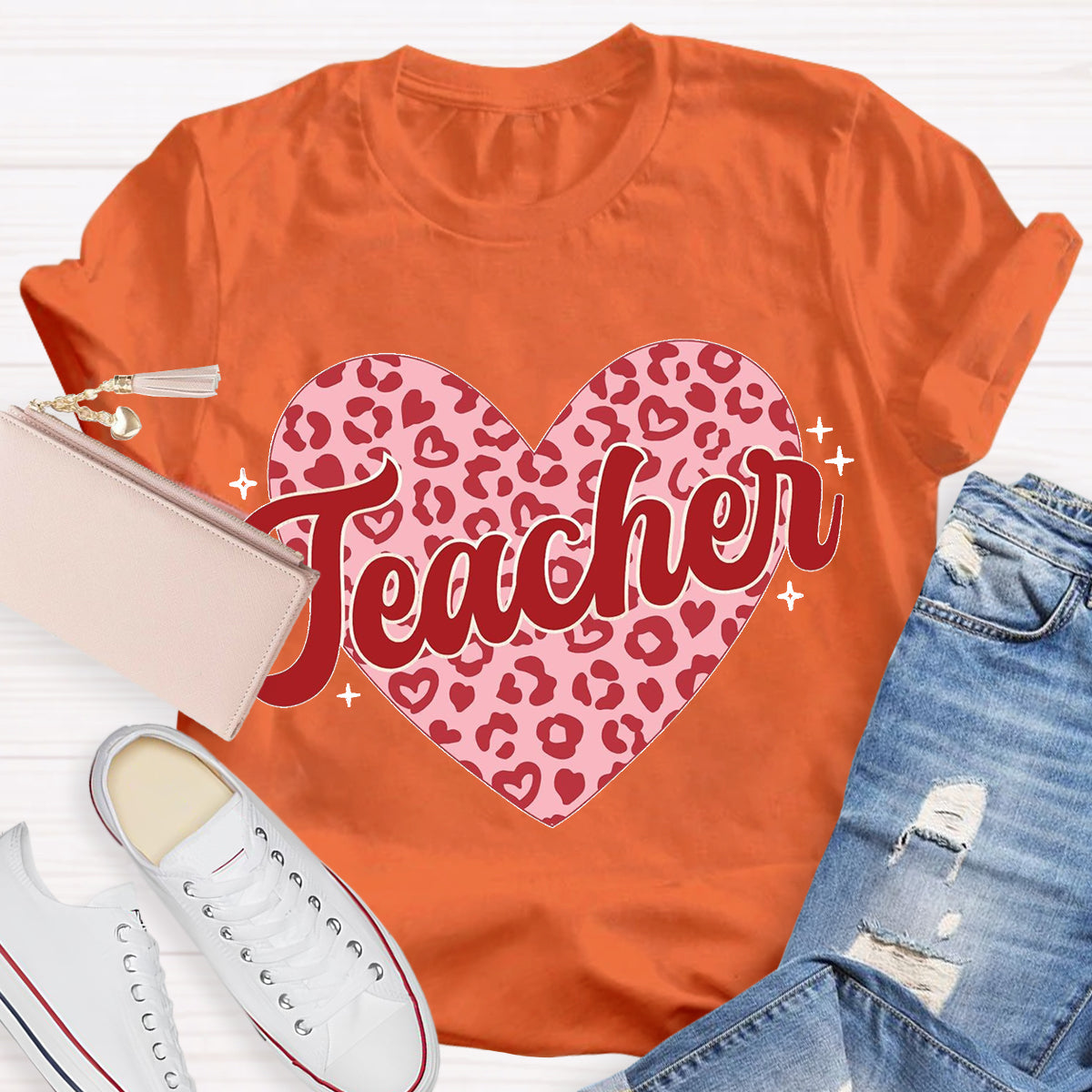 Checkered Heart Teacher T-Shirt