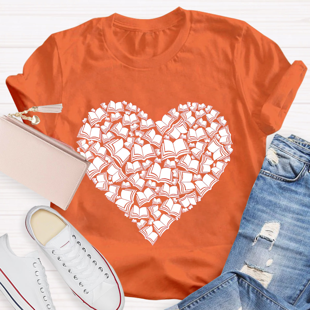 Love Books Valentine Heart Teacher T-Shirt