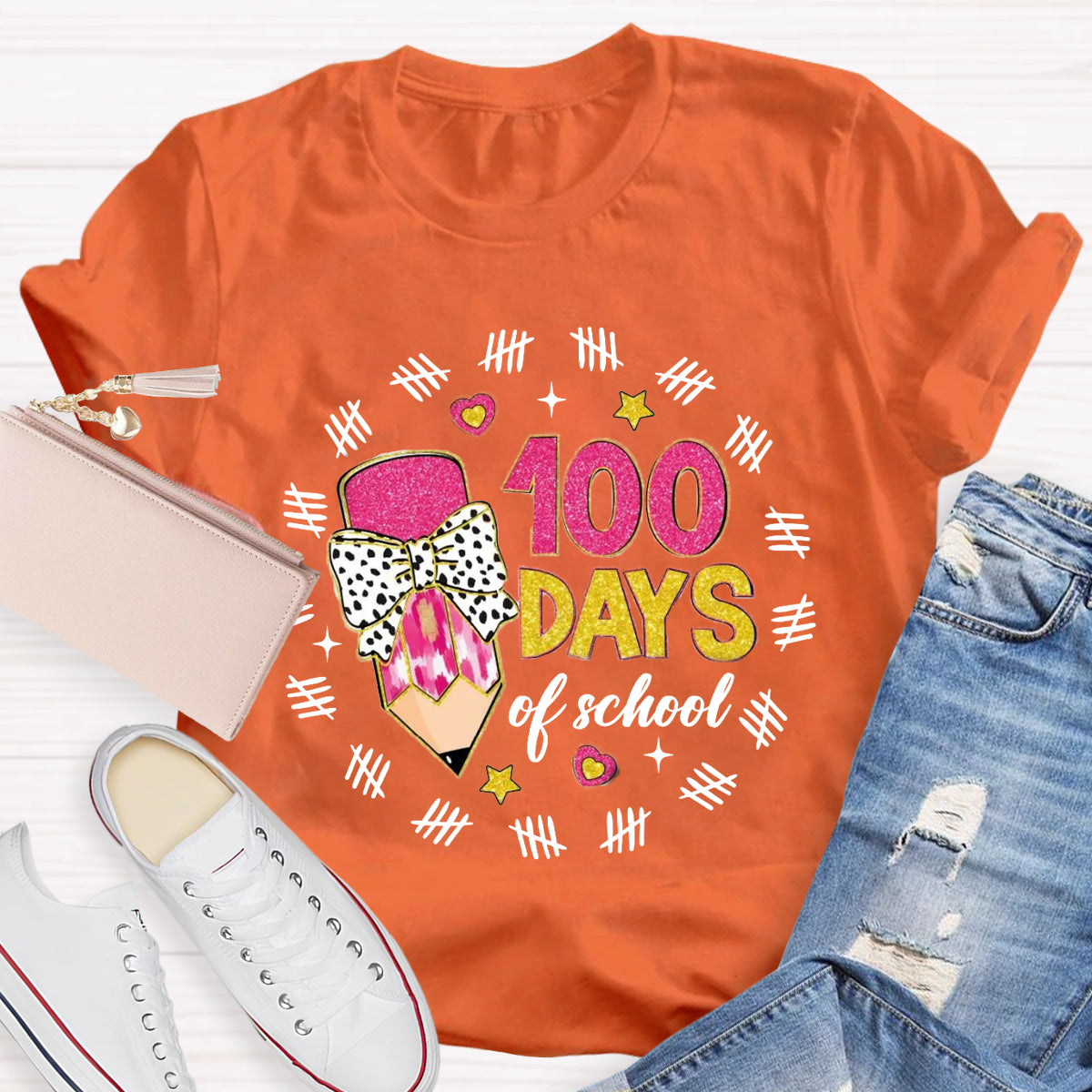 100 days of School Bow Teacher T-Shirt