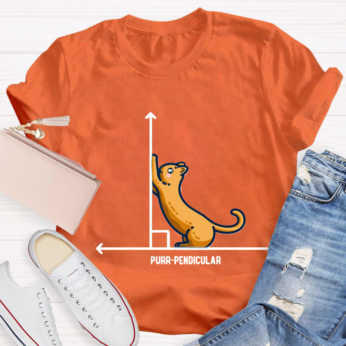 Purr-Pendicular Cute Maths Cat T-Shirt