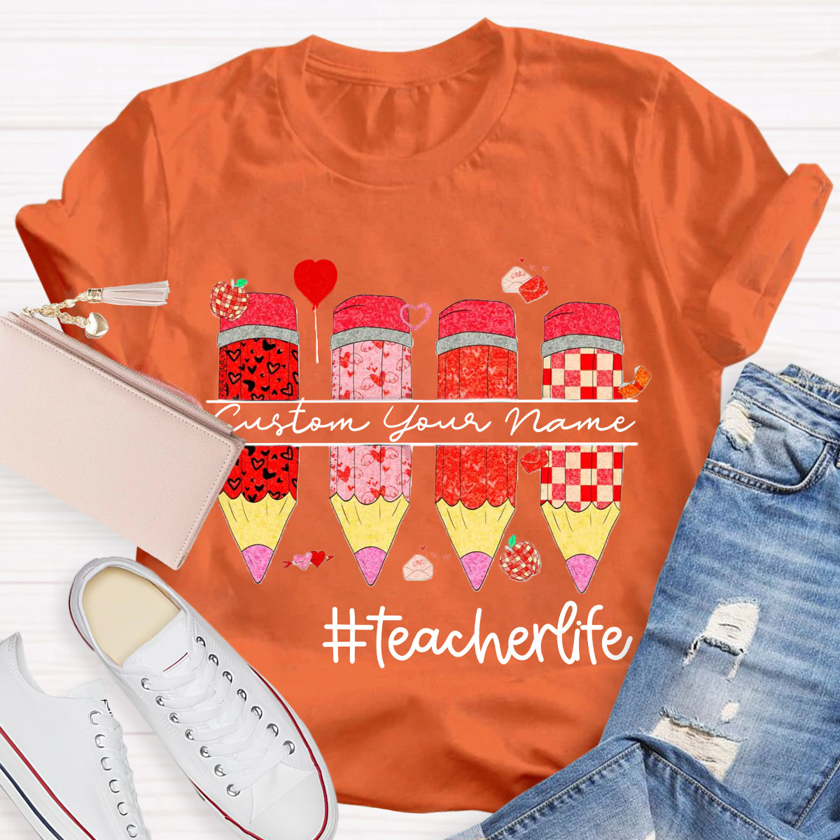 Personalized Name Red Pencil Teacher Life T-Shirt