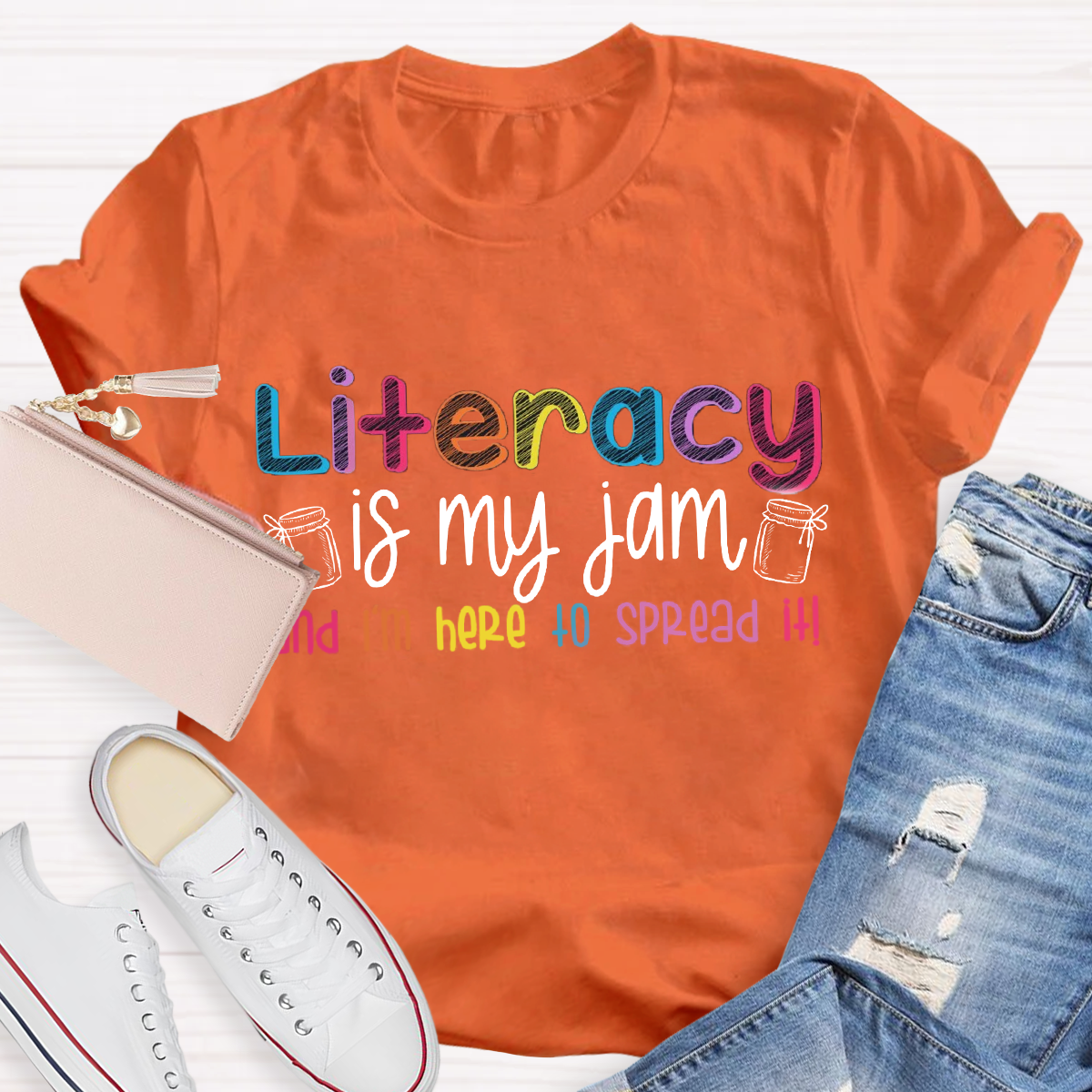 Literacy Is My Jam And I'm Here To Spread It Teacher T-Shirt