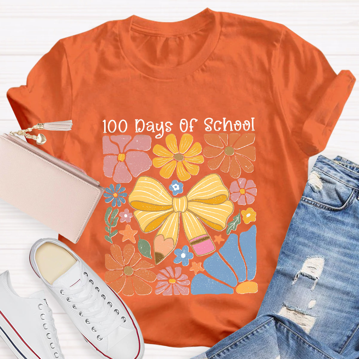 100 Days Of School Floral Teacher T-Shirt