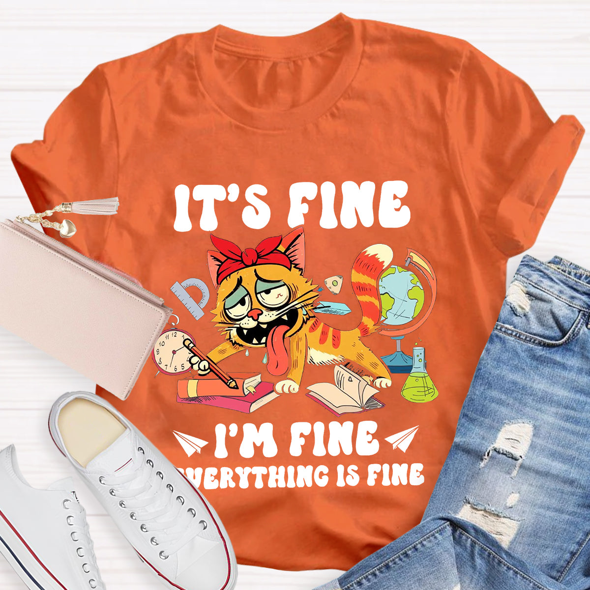 It's Fine I'm Fine Everything Is Fine 100 Days of School Teacher T-Shirt