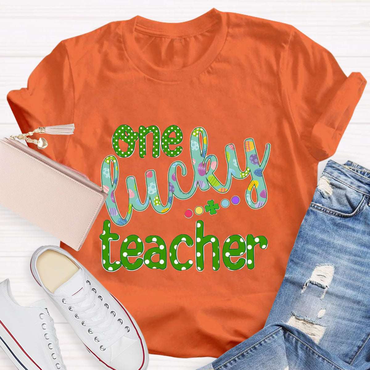 One Lucky Teacher Polka Dot Design T-Shirt