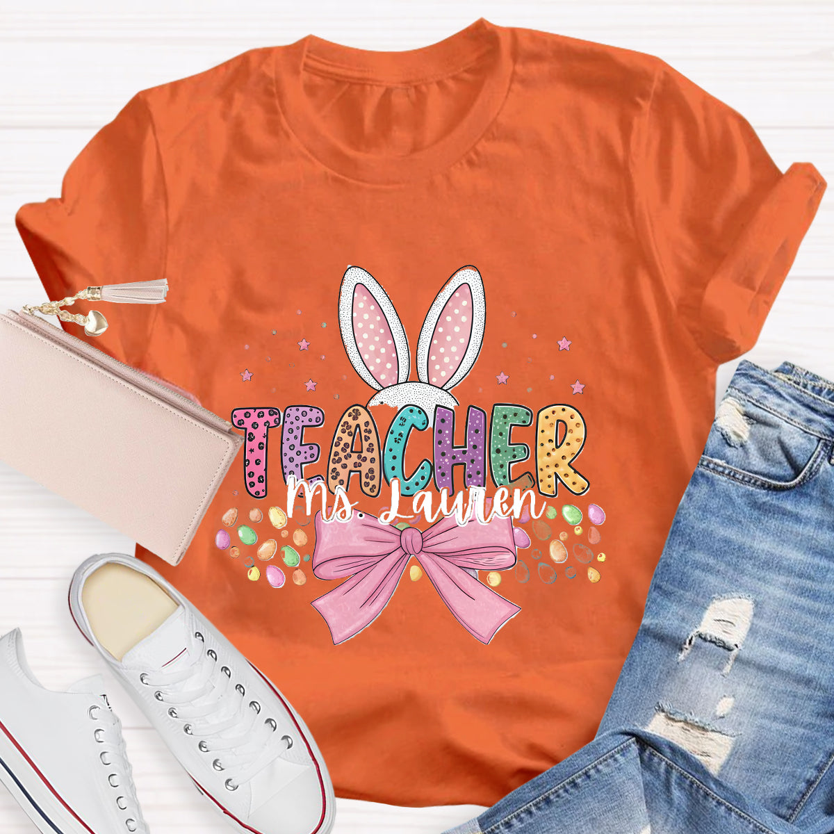 Personalized Name Bunny Teacher T-Shirt