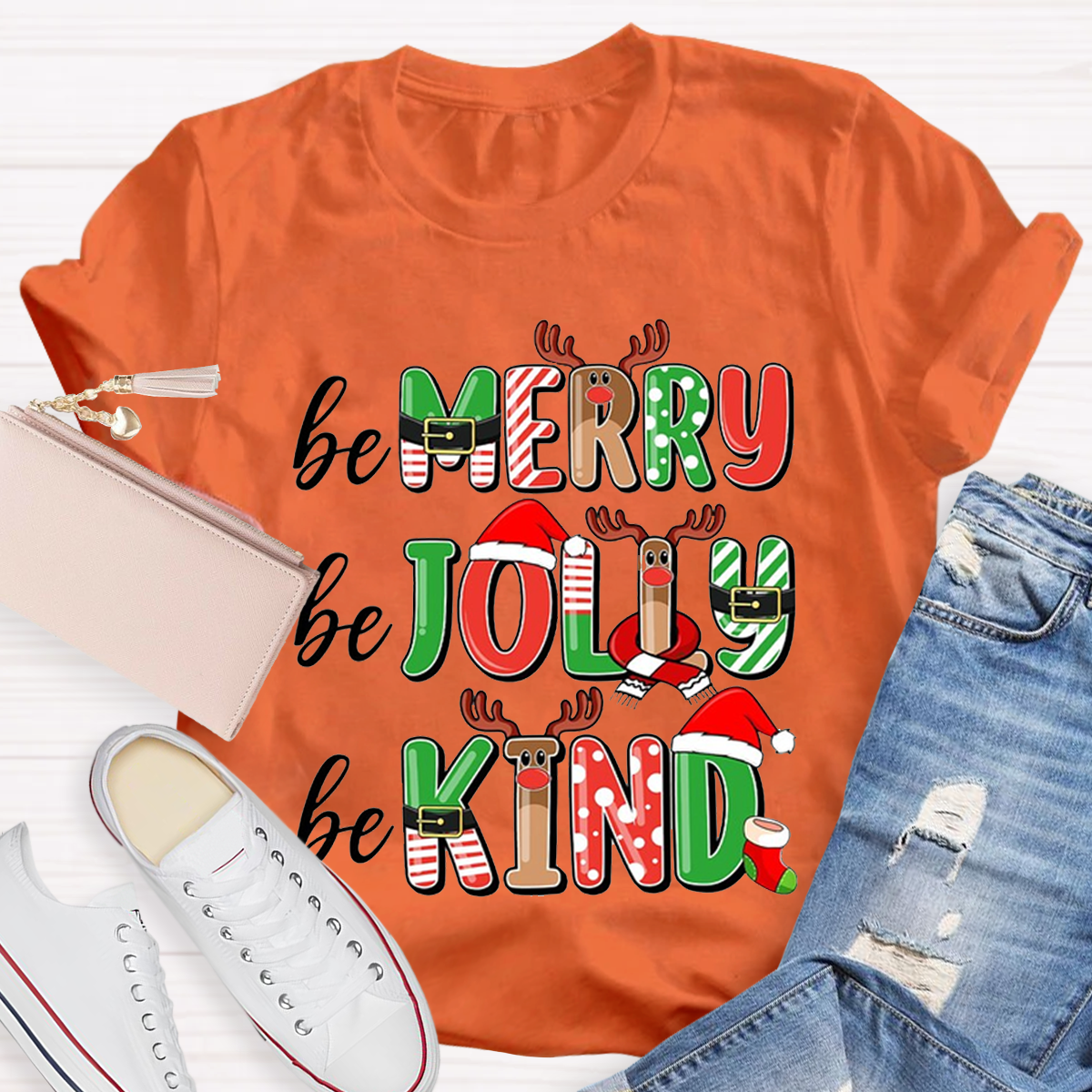 Be Merry Be Jolly Be Kind Teacher Christmas T-Shirt