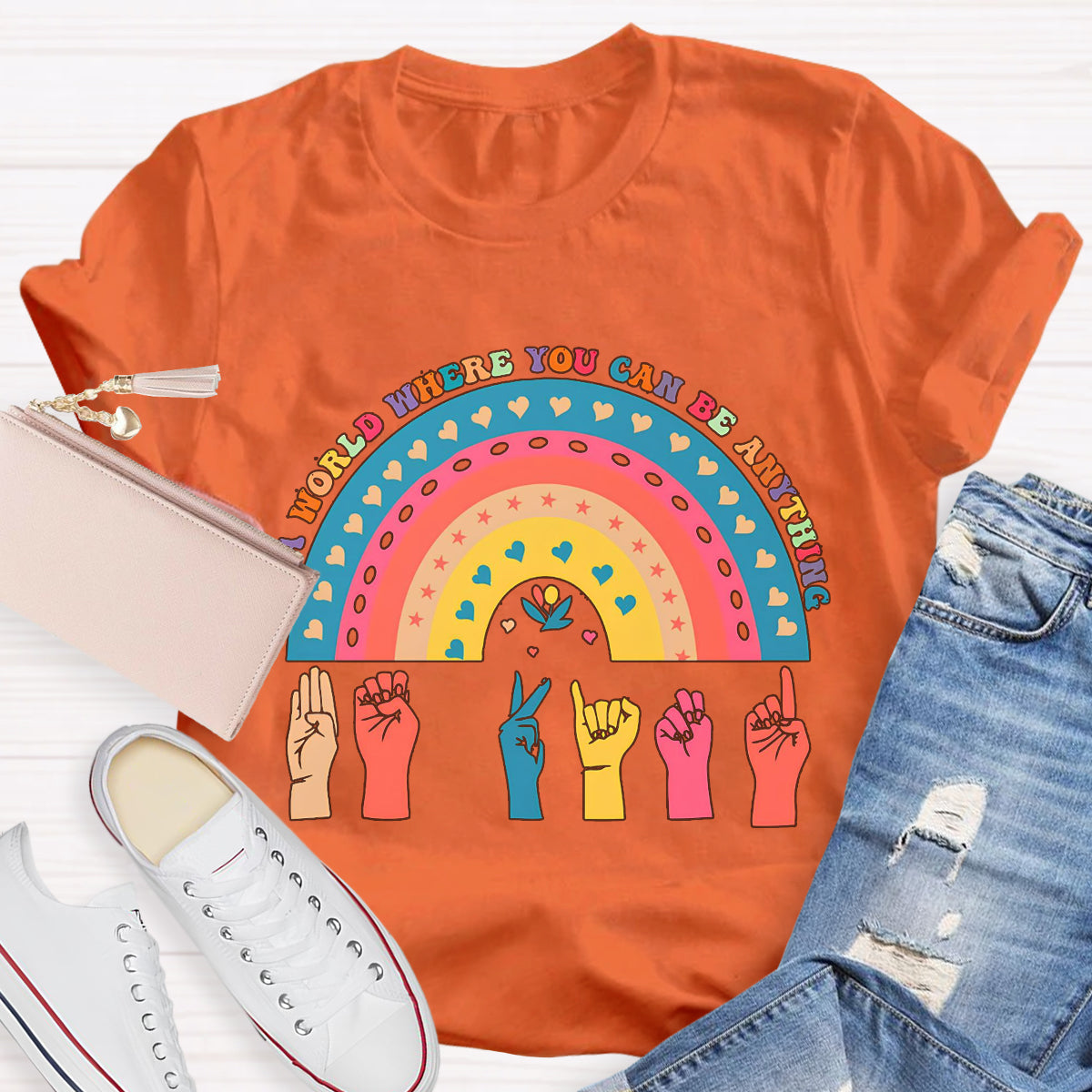 In A World Where You Can Be Anything Be Kind Rainbow T-Shirt