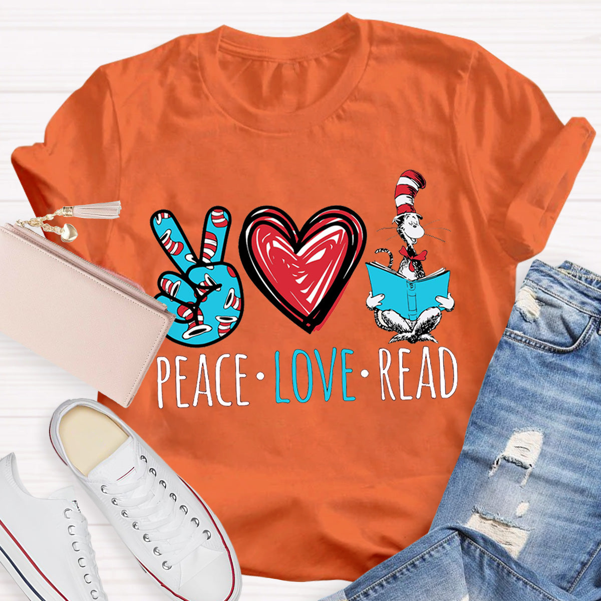 Dr. Seuss Peace Love Read Teacher T-Shirt