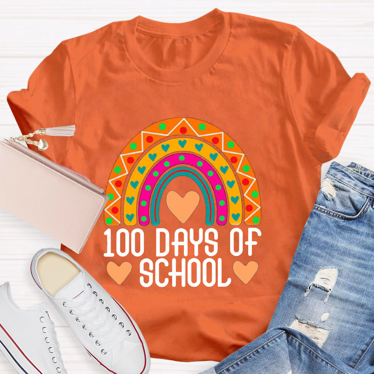 100 Days Of School Rainbow Teacher T-Shirt