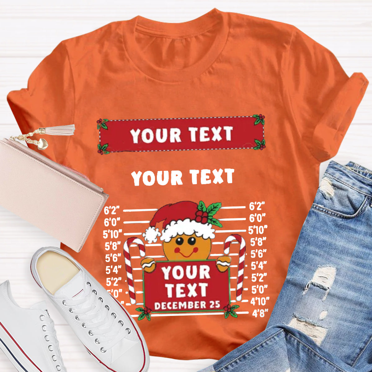 Personalized Text Funny Gingerbread Inmate Christmas Teacher T-Shirt