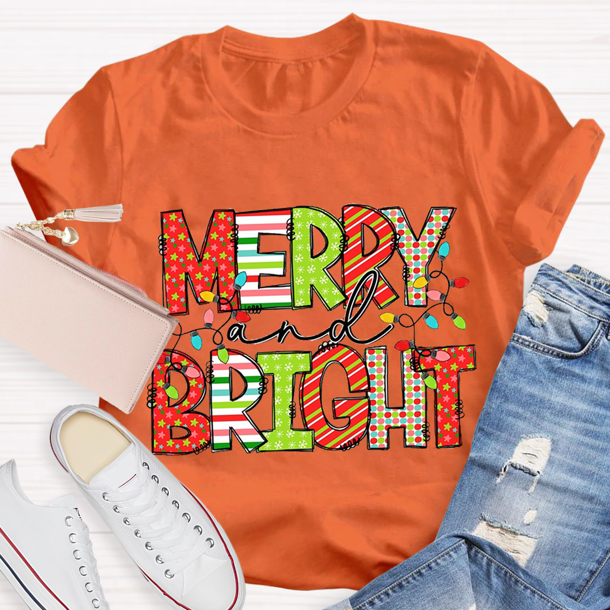 Merry And Bright Christmas Teacher T-Shirt