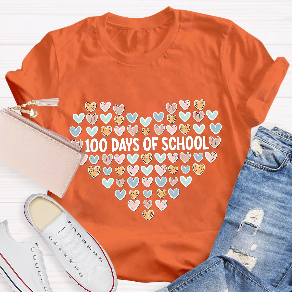 100 Days Of School Heart Teacher T-Shirt